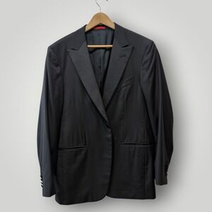 Isaia Napoli Aquaspider Wool Peak Lapel Tuxedo Jacket Blazer Black 52R IT 42R US